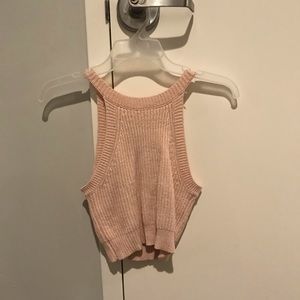 Baby pink knitted halter crop top